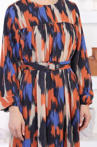 Şifon Dijital Elbise TS0201 Kiremit - 6