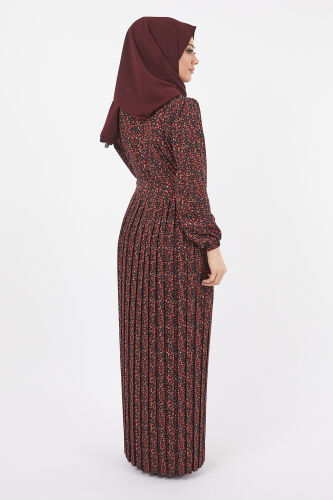 Dijital Krep Piliseli Elbise TS0229 Siyah V6 - 6
