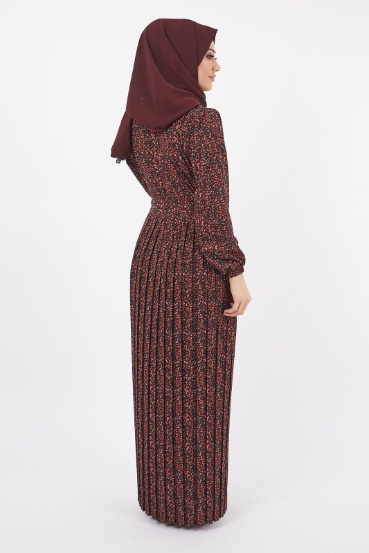 Dijital Krep Piliseli Elbise TS0229 Siyah V6 - 6