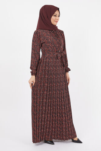 Dijital Krep Piliseli Elbise TS0229 Siyah V6 - 4