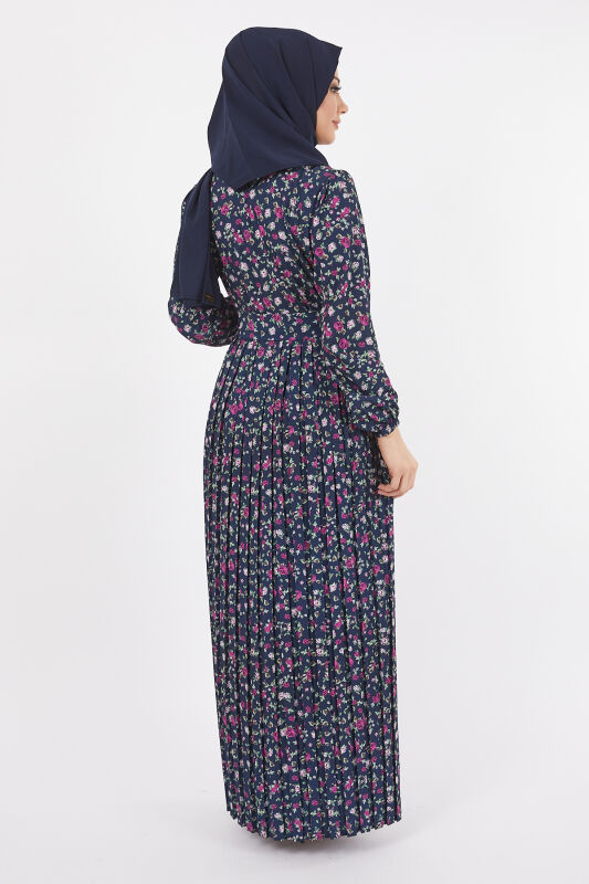 Dijital Krep Piliseli Elbise TS0229 Siyah V7 - 6