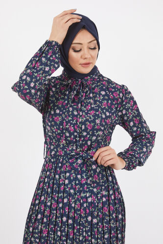 Dijital Krep Piliseli Elbise TS0229 Siyah V7 - 7