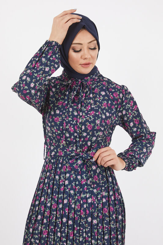 Dijital Krep Piliseli Elbise TS0229 Siyah V7 - 7