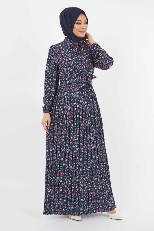 Dijital Krep Piliseli Elbise TS0229 Siyah V7 - 3