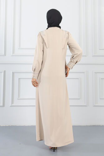 Gizli Pat Taşlı Ferace TS0349 Bej - 5