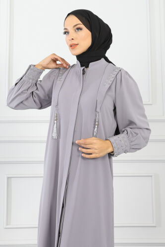 Gizli Pat Taşlı Ferace TS0349 Gri - 6