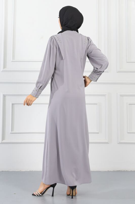 Gizli Pat Taşlı Ferace TS0349 Gri - 4