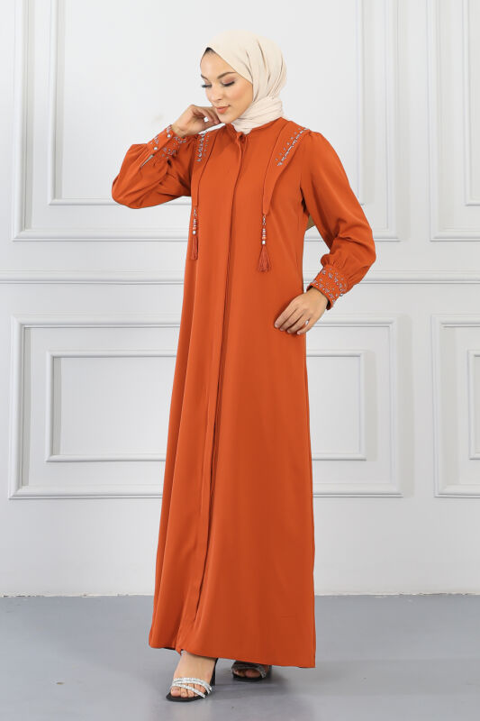 Gizli Pat Taşlı Ferace TS0349 Kiremit - 3