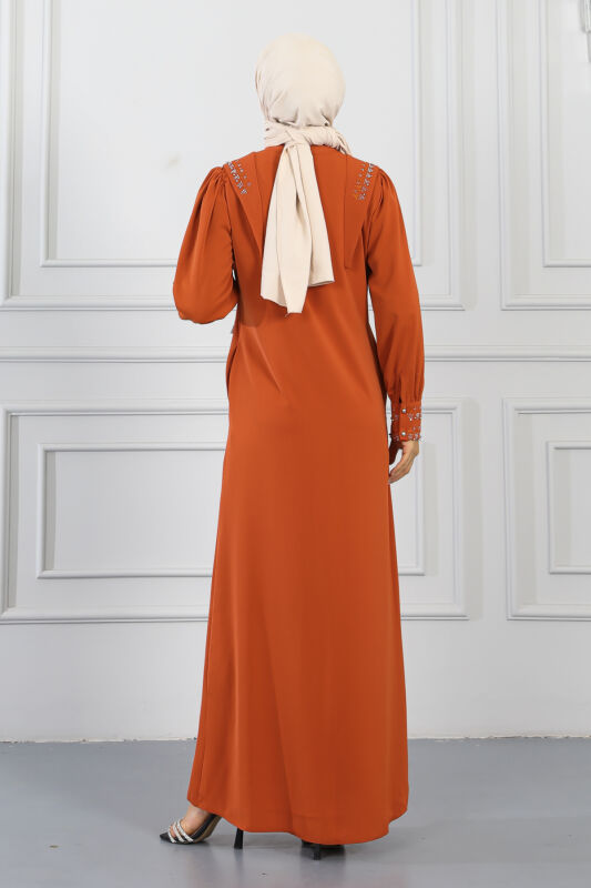 Gizli Pat Taşlı Ferace TS0349 Kiremit - 4