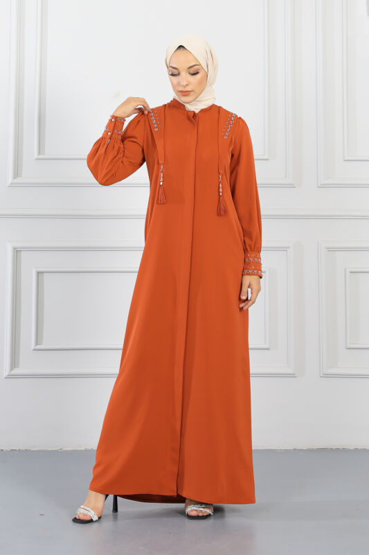 Gizli Pat Taşlı Ferace TS0349 Kiremit - 1