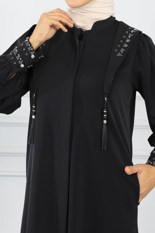 Gizli Pat Taşlı Ferace TS0349 Siyah - 7