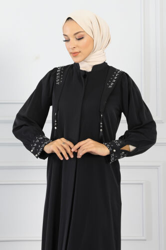 Gizli Pat Taşlı Ferace TS0349 Siyah - 5