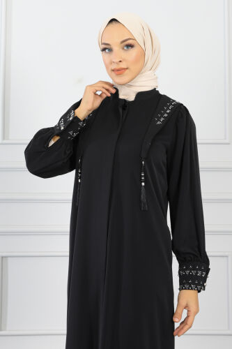 Gizli Pat Taşlı Ferace TS0349 Siyah - 6