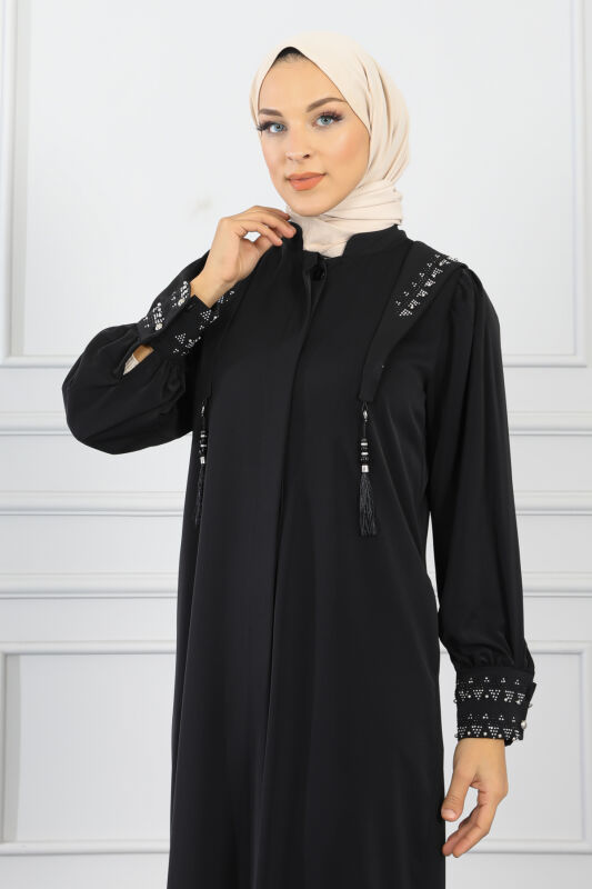 Gizli Pat Taşlı Ferace TS0349 Siyah - 6