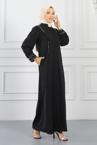Gizli Pat Taşlı Ferace TS0349 Siyah - 3