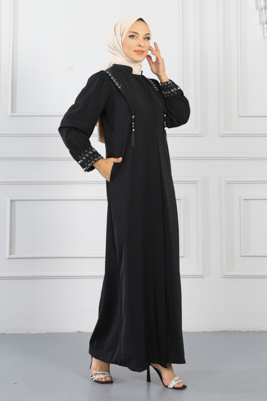 Gizli Pat Taşlı Ferace TS0349 Siyah - 3