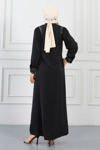 Gizli Pat Taşlı Ferace TS0349 Siyah - 4