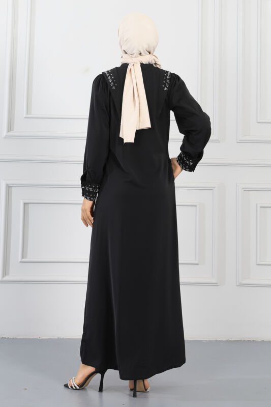 Gizli Pat Taşlı Ferace TS0349 Siyah - 4
