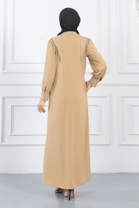 Gizli Pat Taşlı Ferace TS0349 Vizon - 4