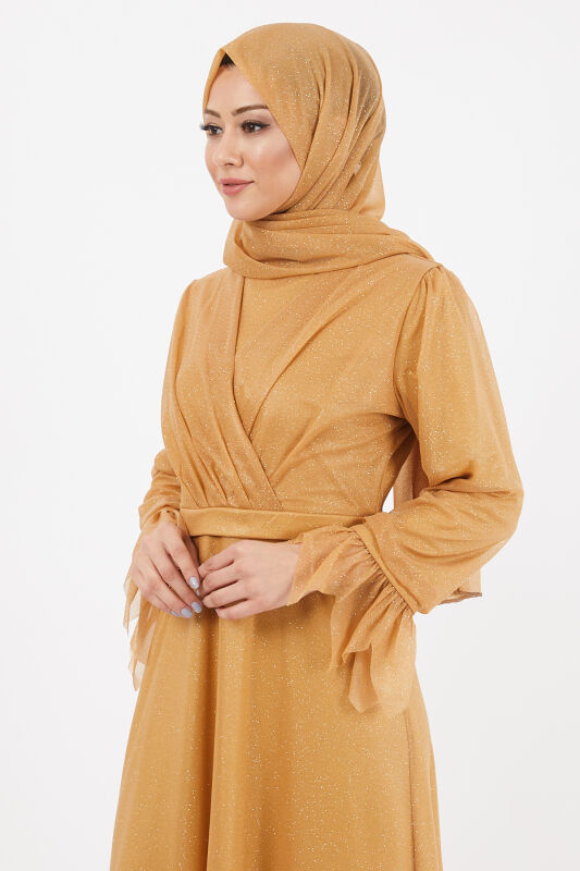 Simli Kol Detaylı Abiye TS0205 Taba - 6