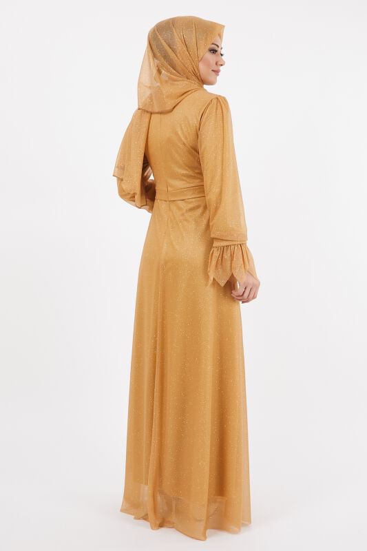 Simli Kol Detaylı Abiye TS0205 Taba - 5