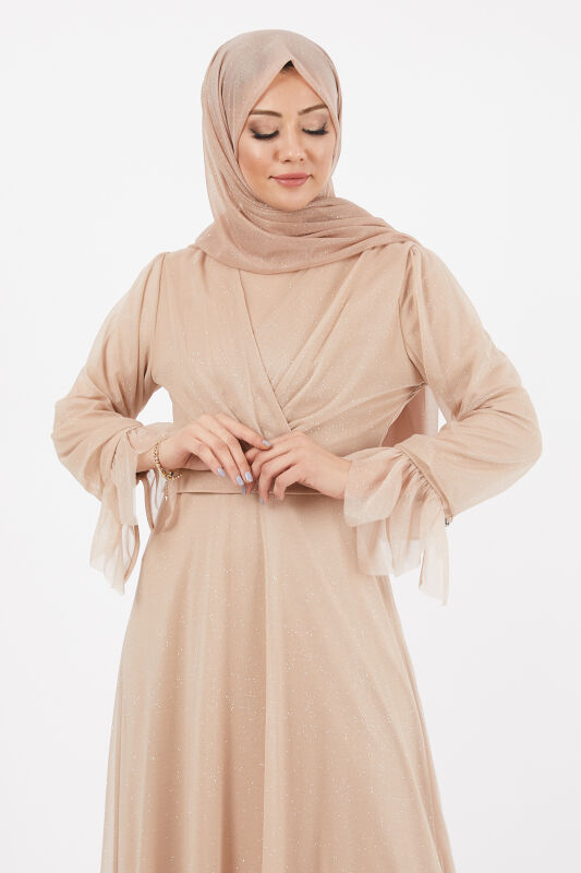 Simli Kol Detaylı Abiye TS0205 Vizon - 6