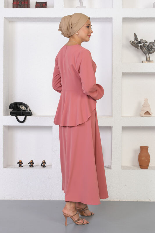 Broşlu Etekli Takım TS0352 Gül Kurusu - 5