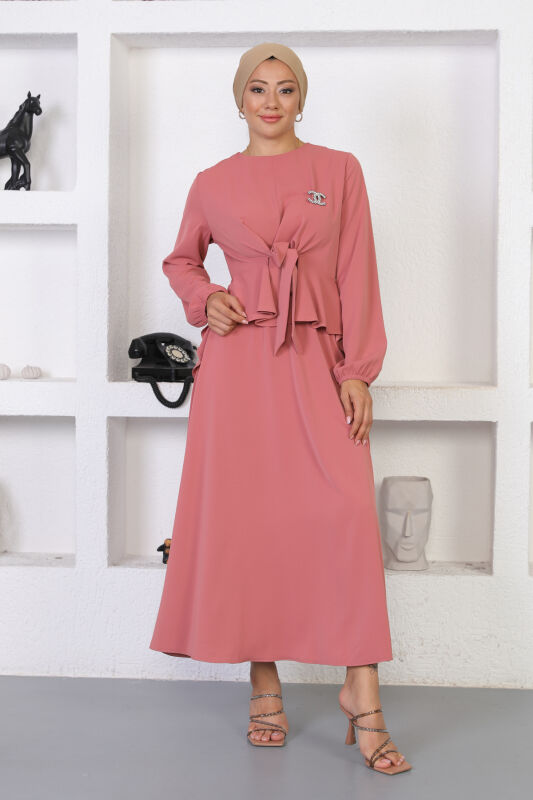 Broşlu Etekli Takım TS0352 Gül Kurusu - 2